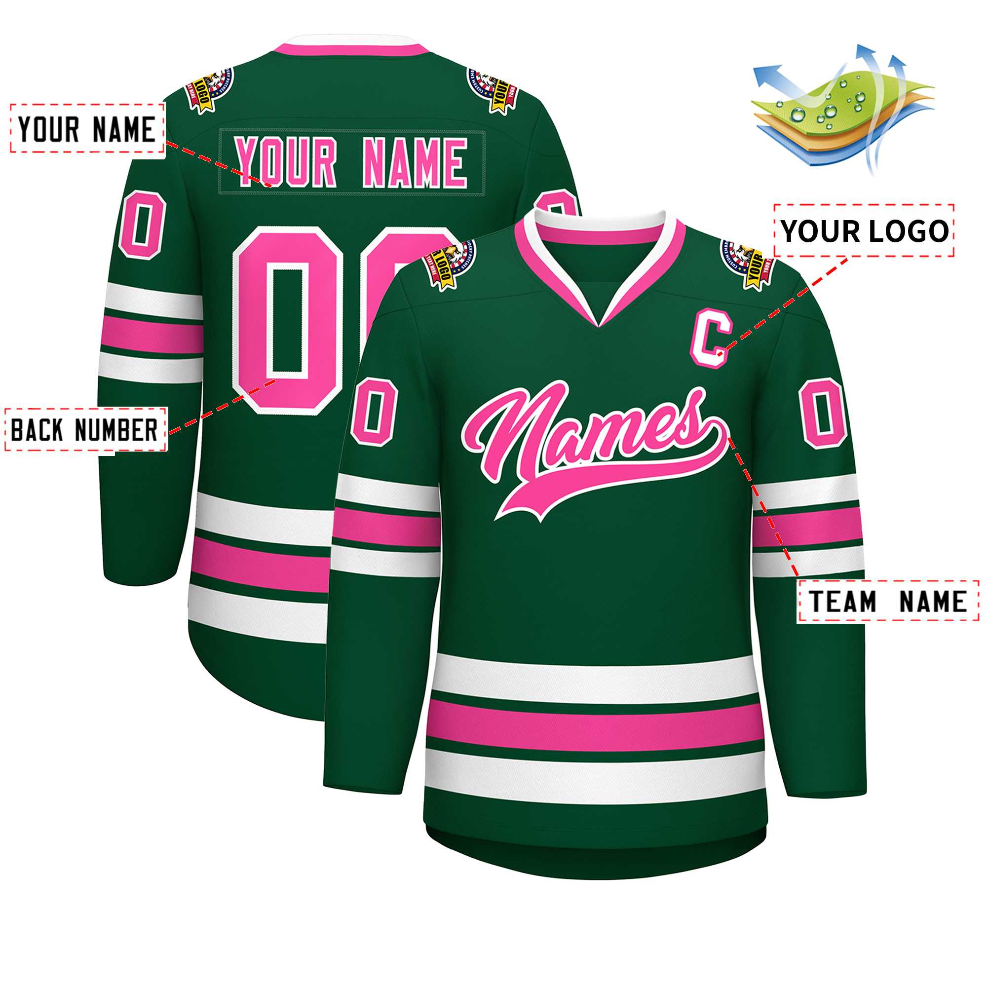 Custom Green Pink-White Classic Style Hockey Jersey | KXKSHOP