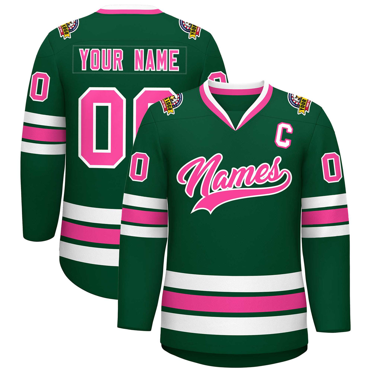 Custom Green Pink-White Classic Style Hockey Jersey | KXKSHOP