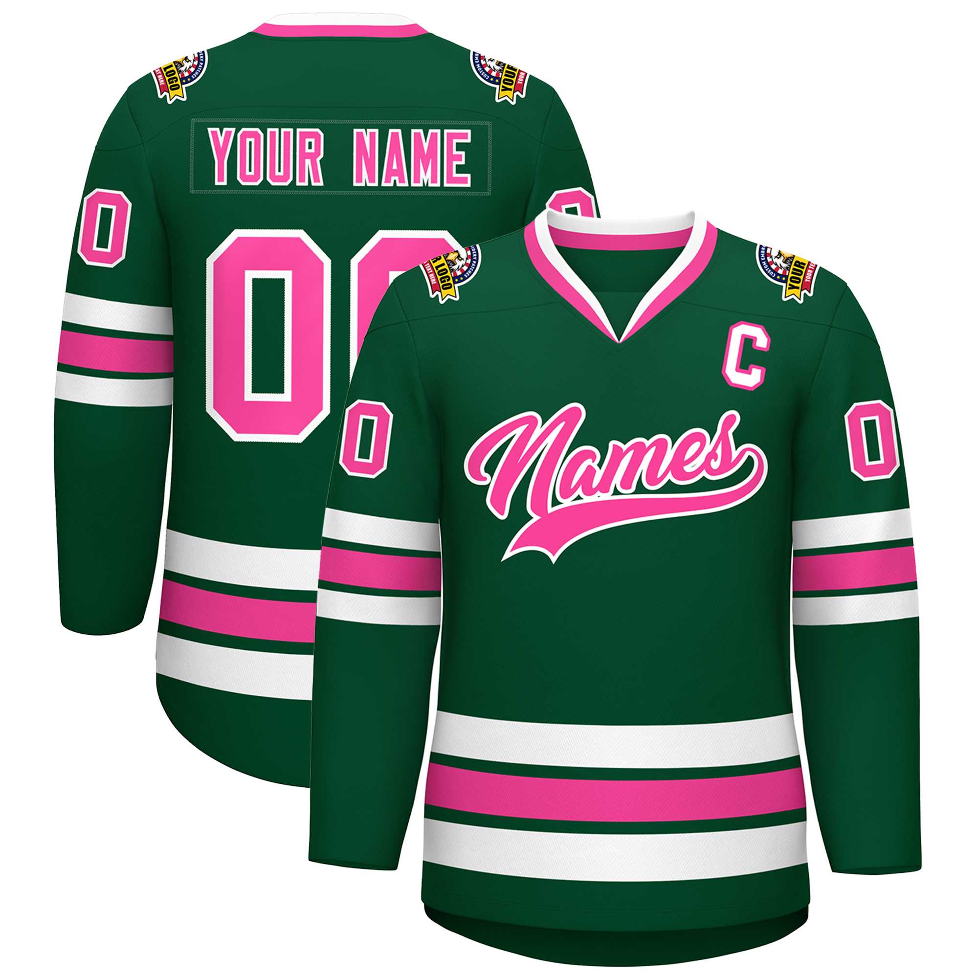 Custom Green Pink-White Classic Style Hockey Jersey | KXKSHOP