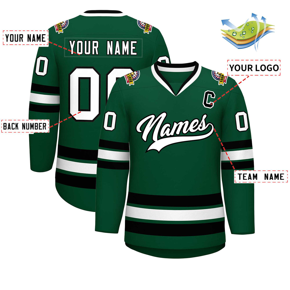 Custom Green White-Black Classic Style Hockey Jersey | KXKSHOP