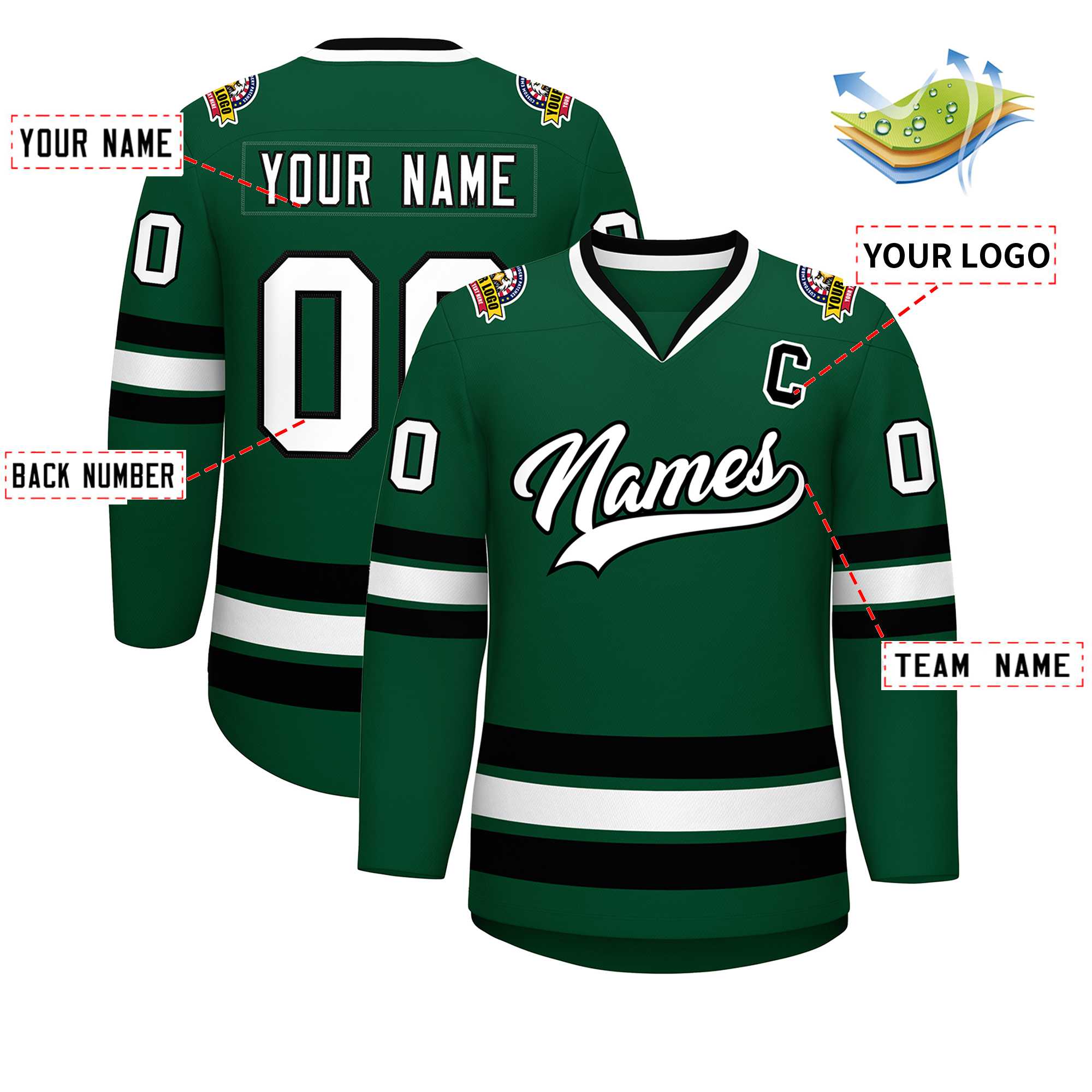 Custom Green White-Black Classic Style Hockey Jersey | KXKSHOP