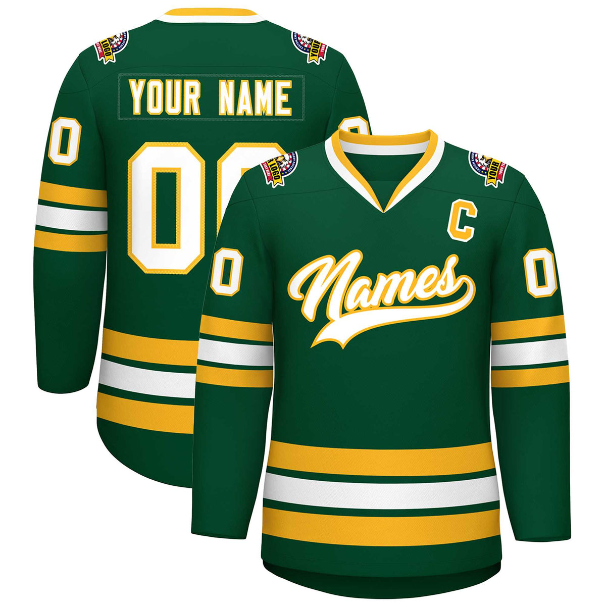 Custom Green White-Gold Classic Style Hockey Jersey | KXKSHOP
