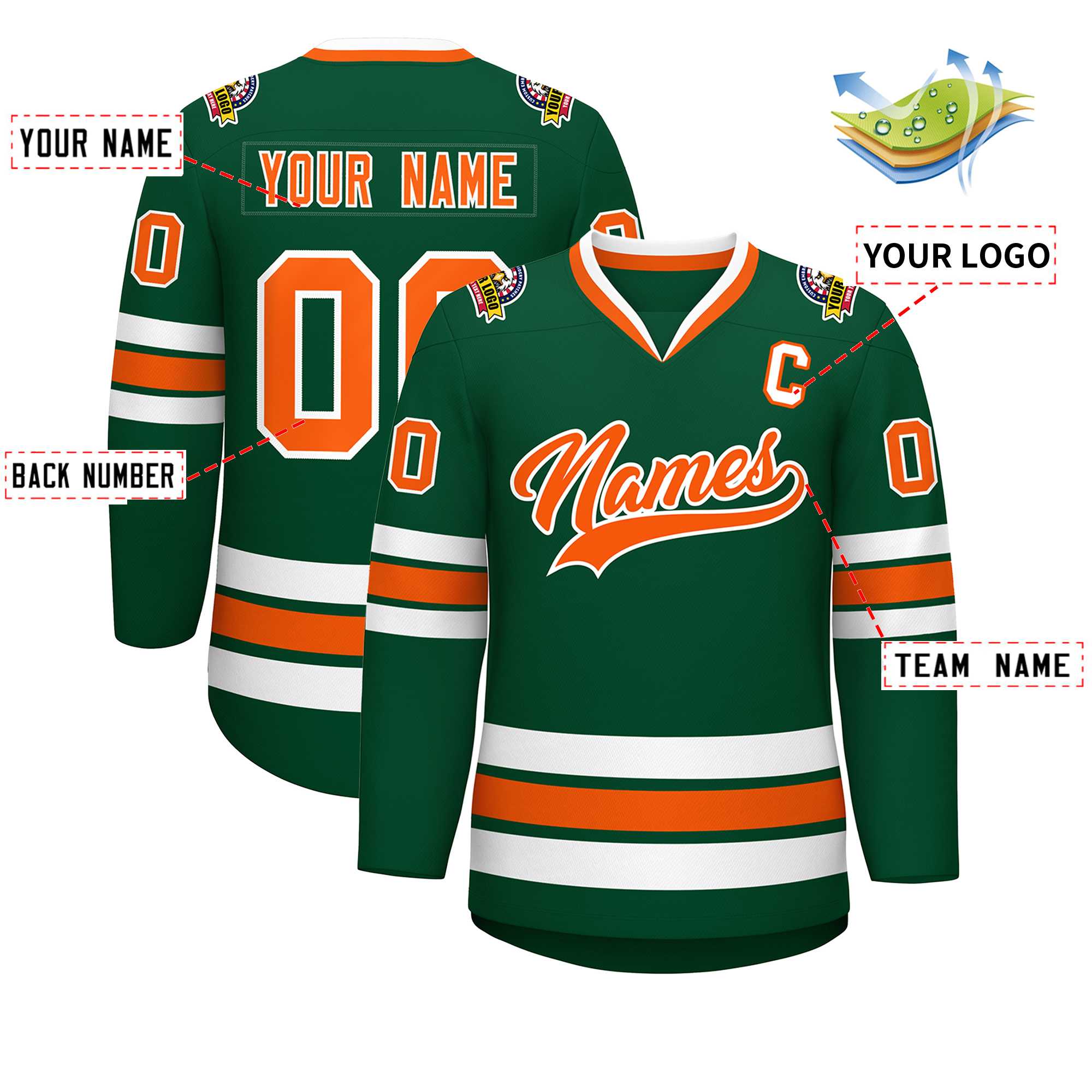Custom Green Orange-White Classic Style Hockey Jersey | KXKSHOP