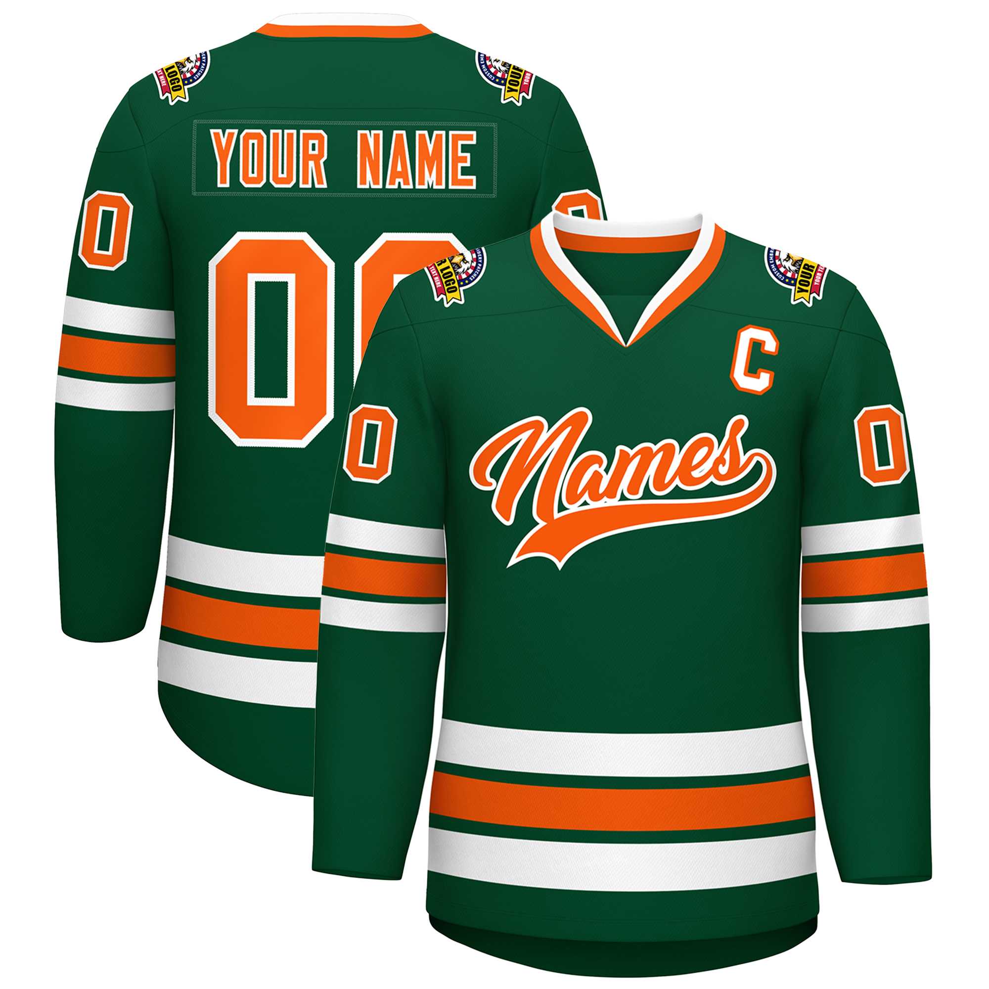 Custom Green Orange-White Classic Style Hockey Jersey | KXKSHOP