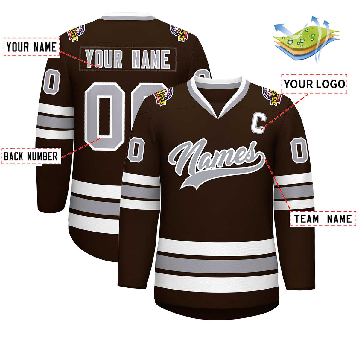 Custom Brown Gray-White Classic Style Hockey Jersey | KXKSHOP