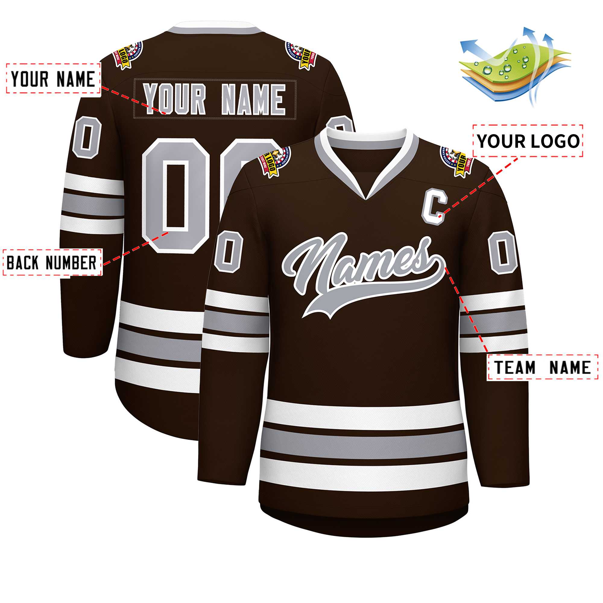 Custom Brown Gray-White Classic Style Hockey Jersey | KXKSHOP