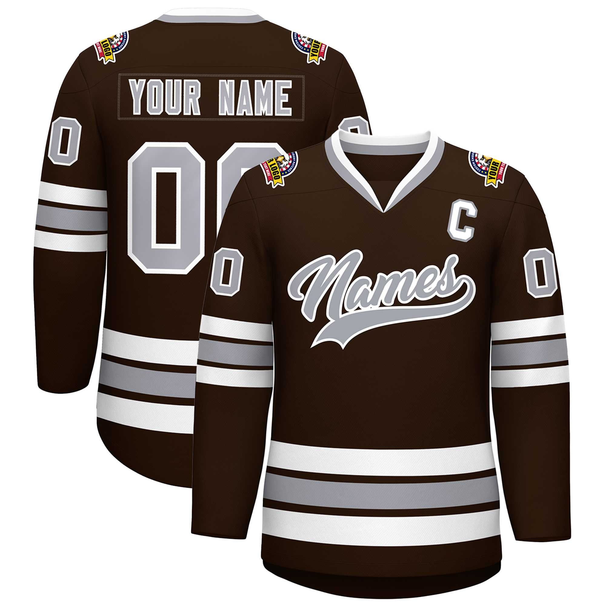 Custom Brown Gray-White Classic Style Hockey Jersey | KXKSHOP