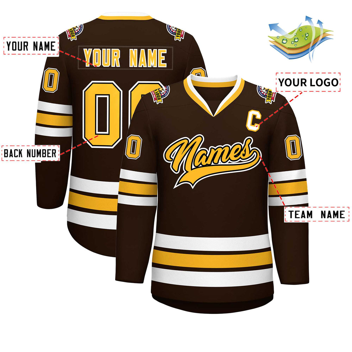 Custom Brown Gold Black-White Classic Style Hockey Jersey | KXKSHOP