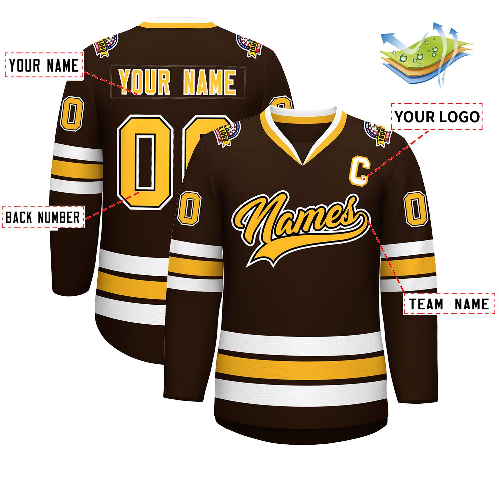Custom Brown Gold Black-White Classic Style Hockey Jersey | KXKSHOP