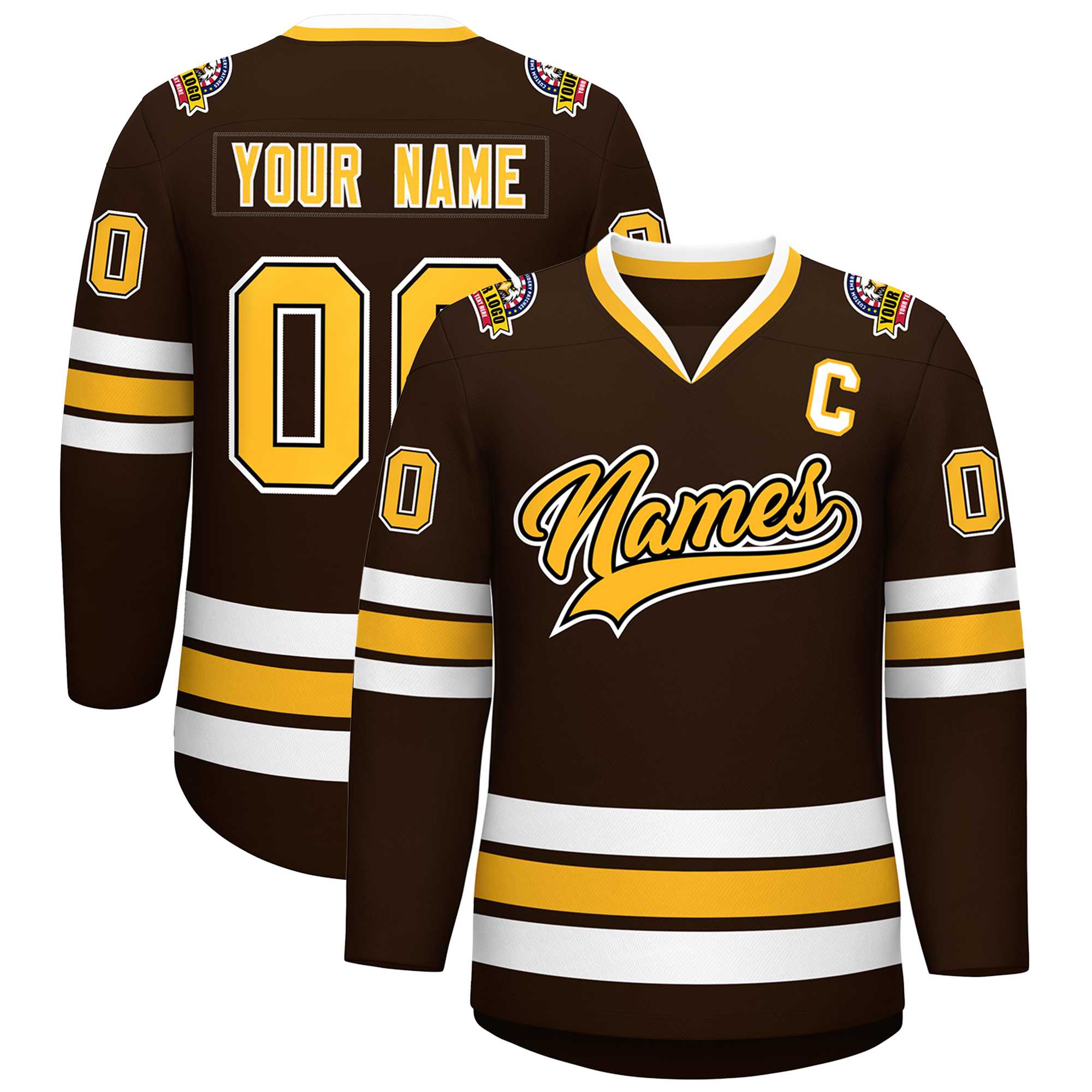 Custom Brown Gold Black-White Classic Style Hockey Jersey | KXKSHOP