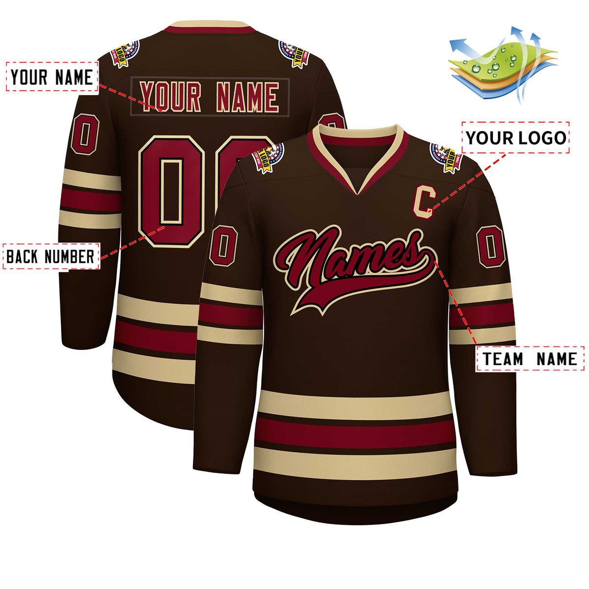 Custom Brown Crimson-Black Classic Style Hockey Jersey | KXKSHOP
