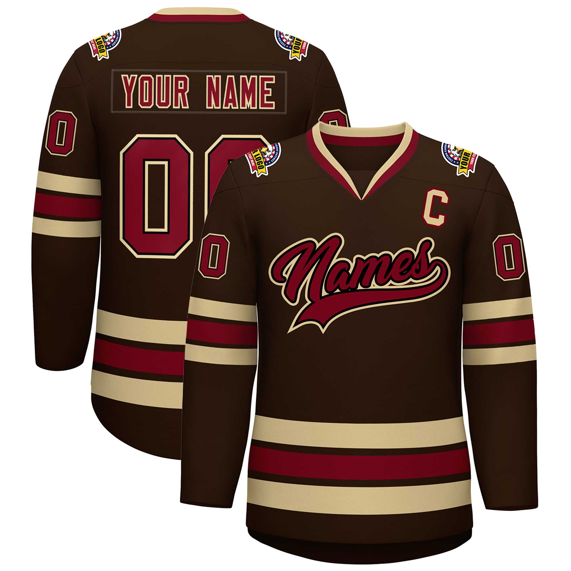 Custom Brown Crimson-Black Classic Style Hockey Jersey | KXKSHOP