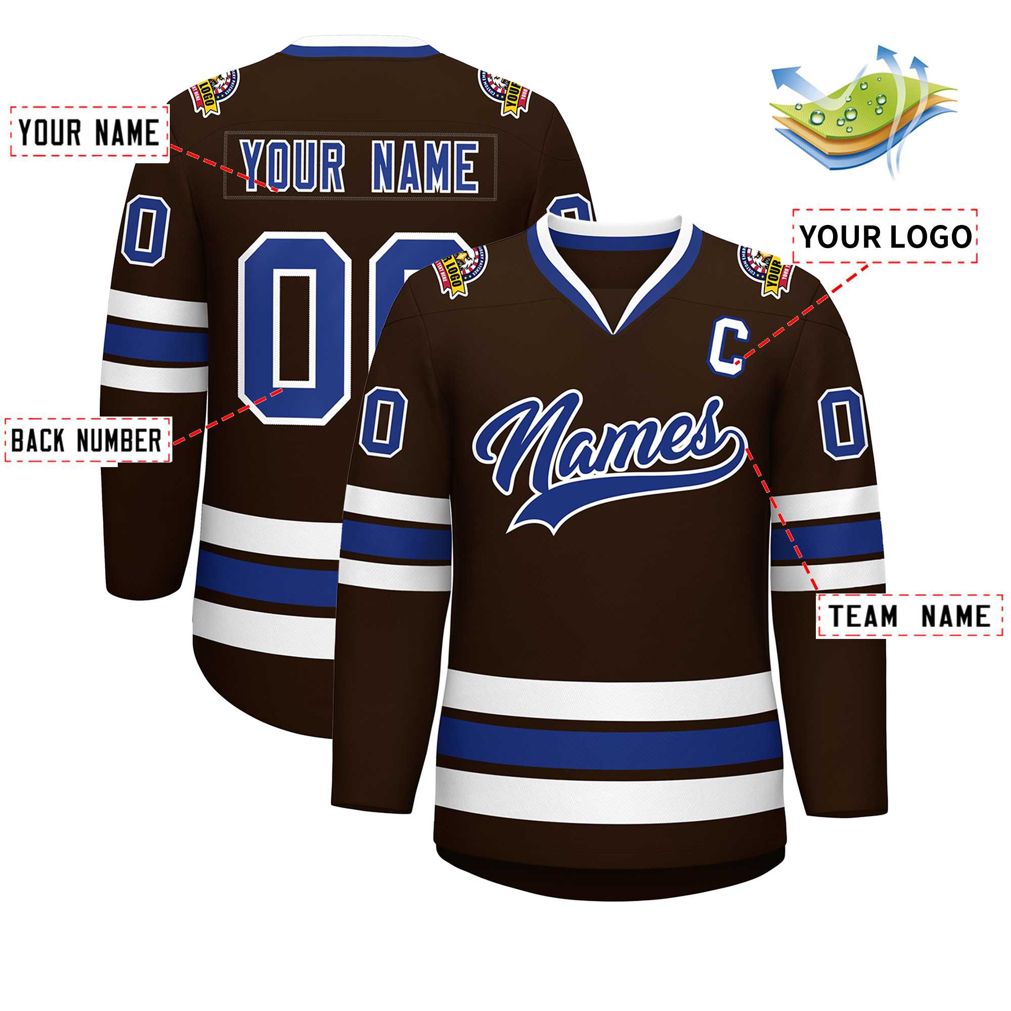 Custom Brown Royal-White Classic Style Hockey Jersey | KXKSHOP