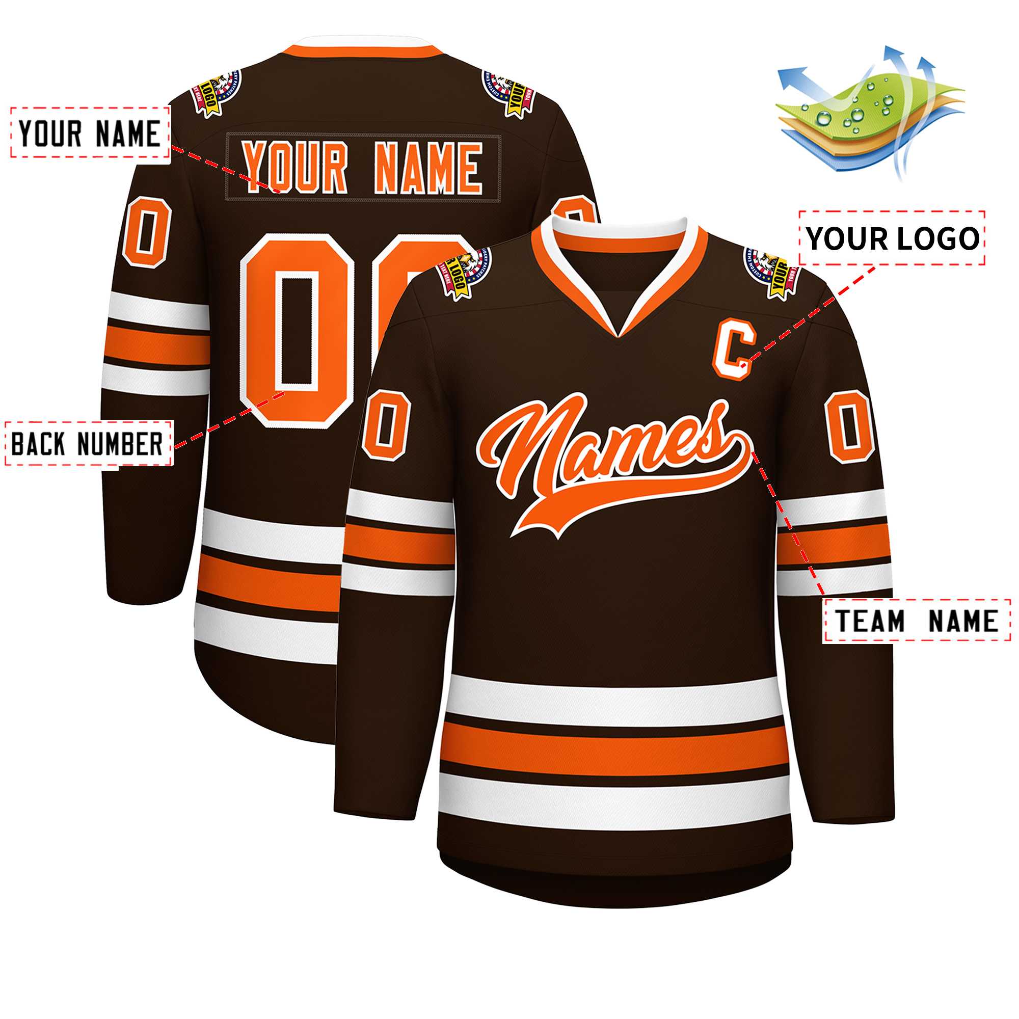 Custom Brown Orange-White Classic Style Hockey Jersey | KXKSHOP