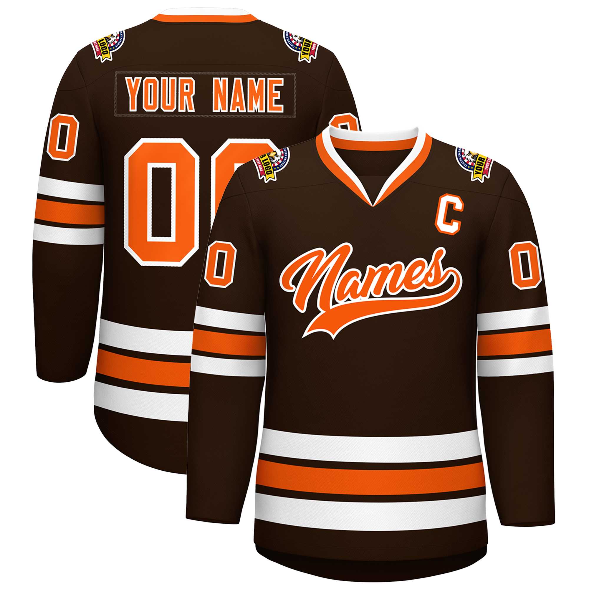 Custom Brown Orange-White Classic Style Hockey Jersey | KXKSHOP