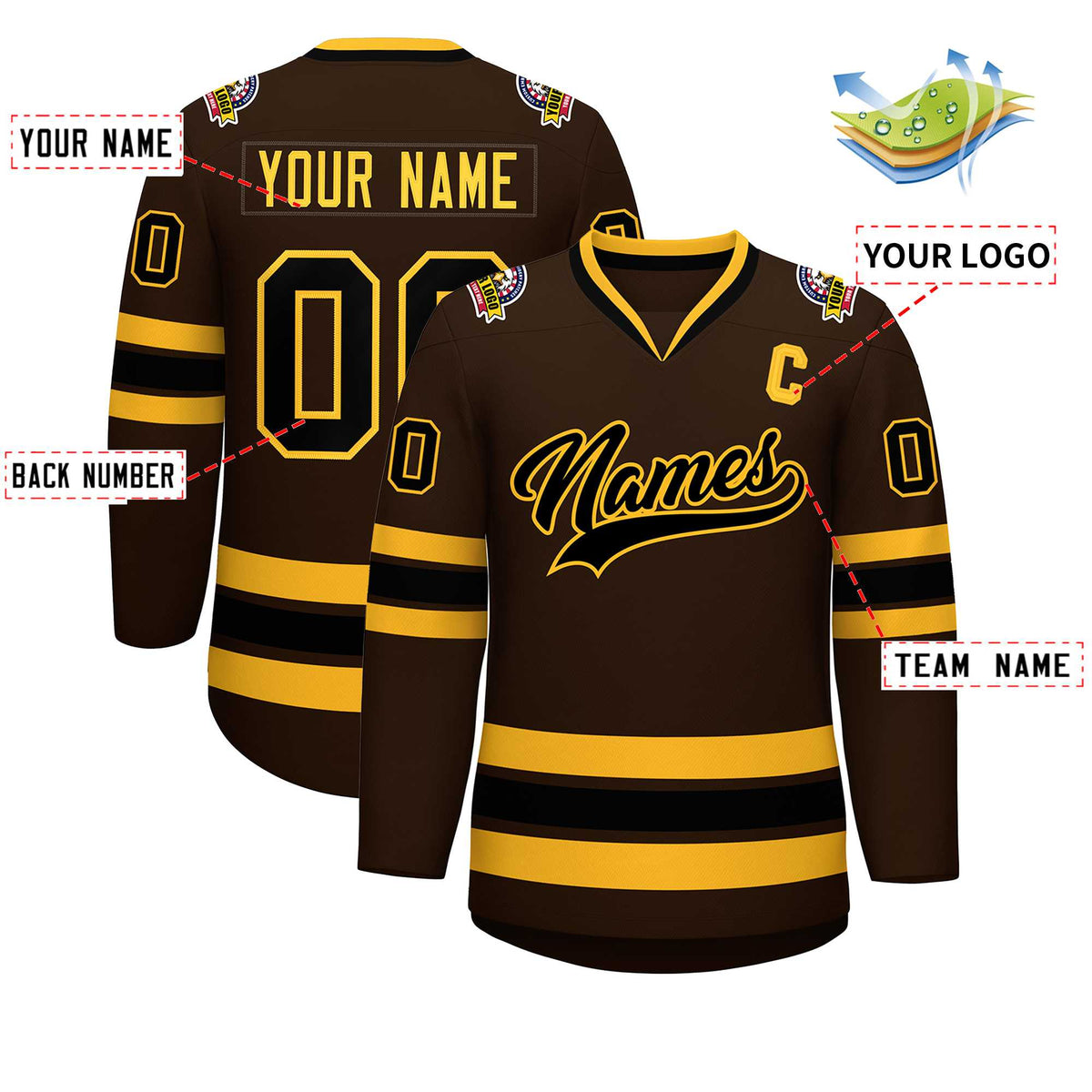 Custom Brown Black-Gold Classic Style Hockey Jersey | KXKSHOP