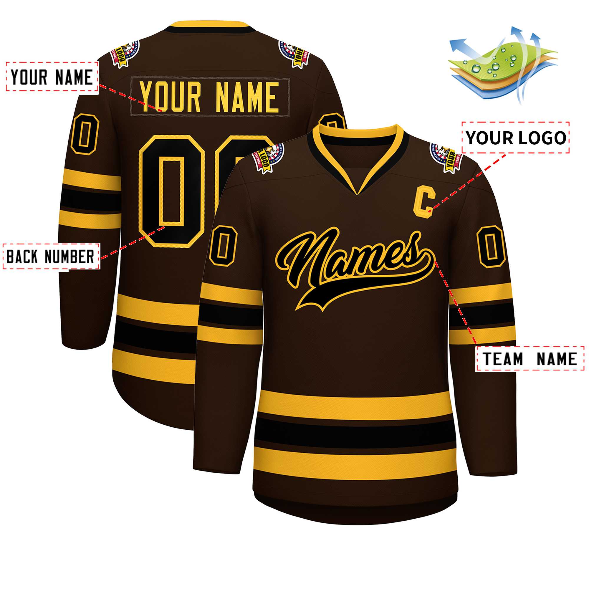 Custom Brown Black-Gold Classic Style Hockey Jersey | KXKSHOP