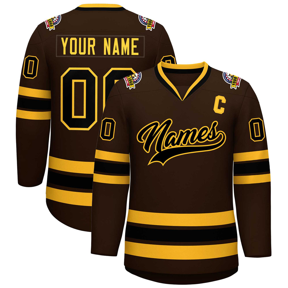 Custom Brown Black-Gold Classic Style Hockey Jersey | KXKSHOP