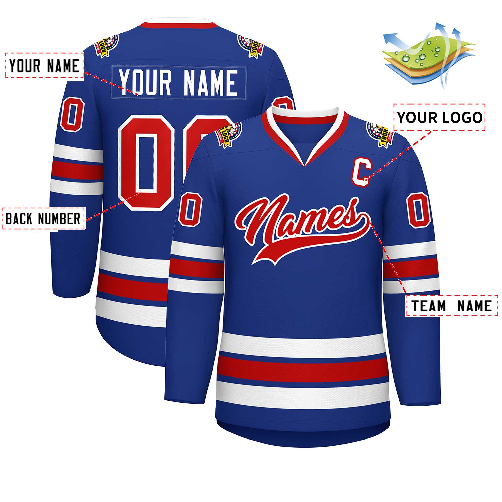 Custom Royal Red-White Classic Style Hockey Jersey | KXKSHOP
