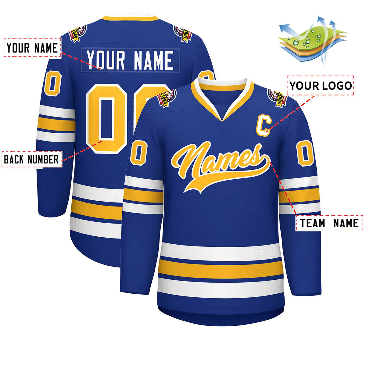 Custom Royal Gold-White Classic Style Hockey Jersey | KXKSHOP
