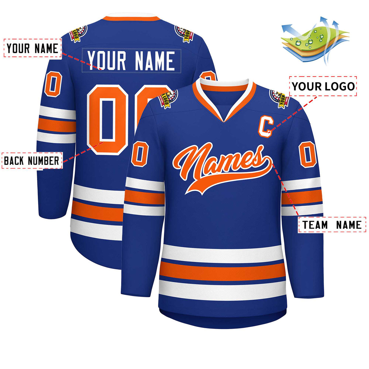 Custom Royal Orange-White Classic Style Hockey Jersey | KXKSHOP