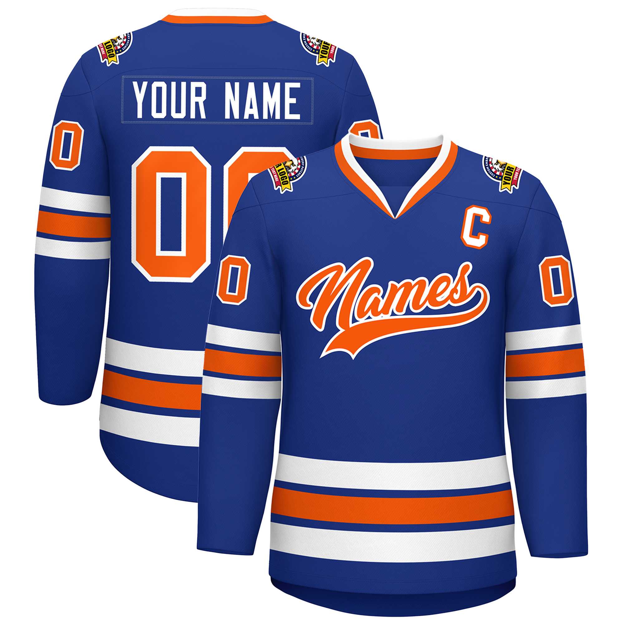 Custom Royal Orange-White Classic Style Hockey Jersey | KXKSHOP
