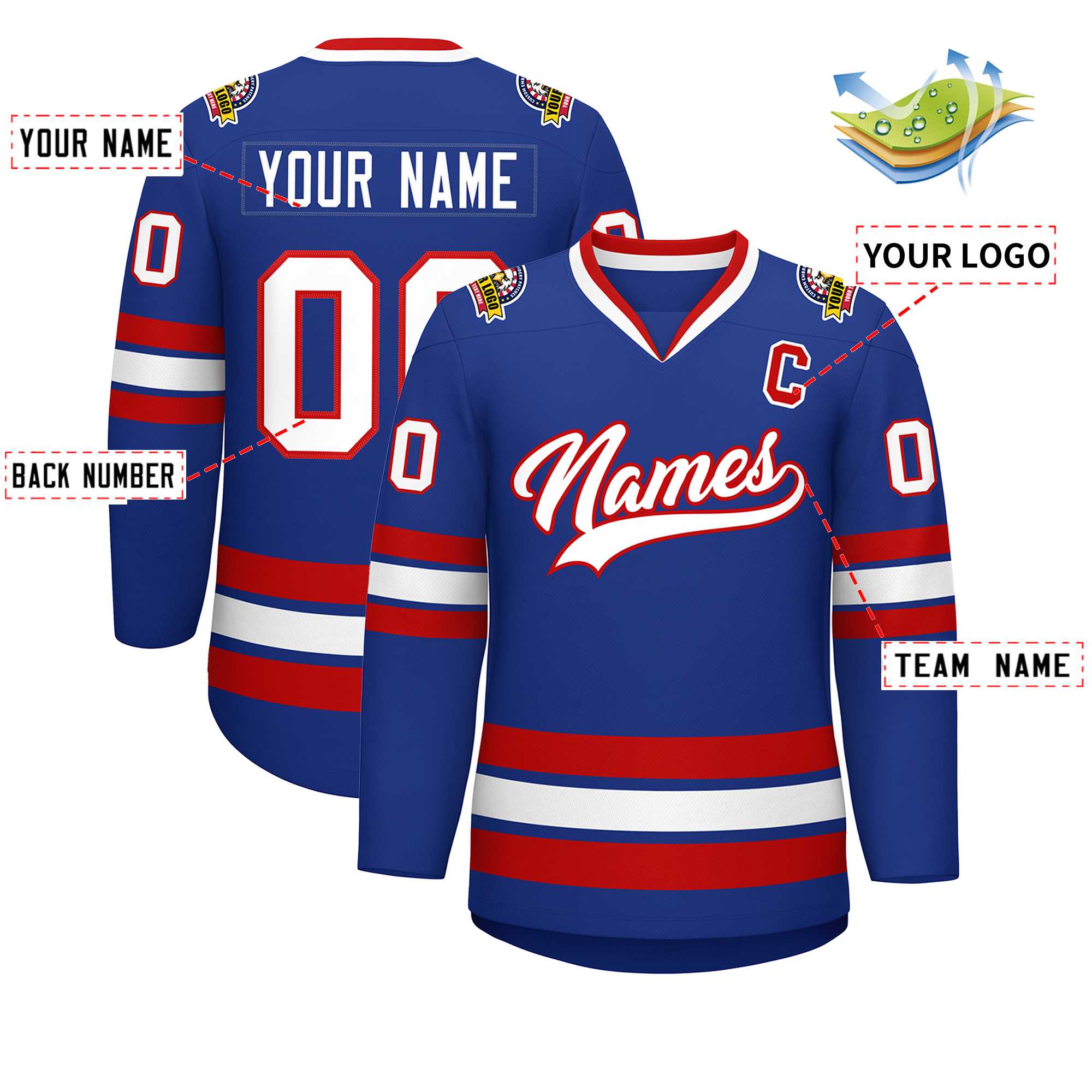 Custom Royal White-Red Classic Style Hockey Jersey | KXKSHOP
