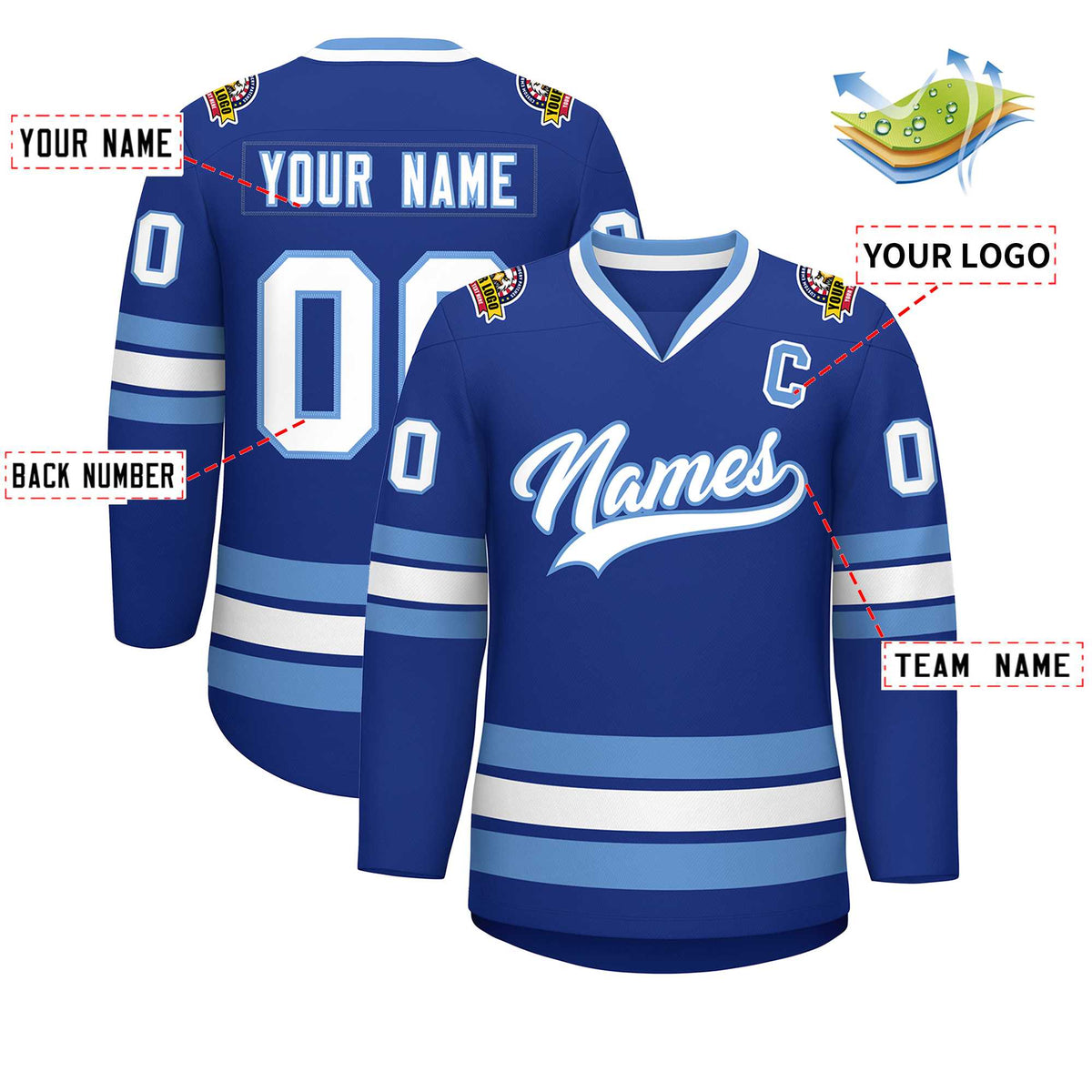 Custom Royal White-Light Blue Classic Style Hockey Jersey | KXKSHOP