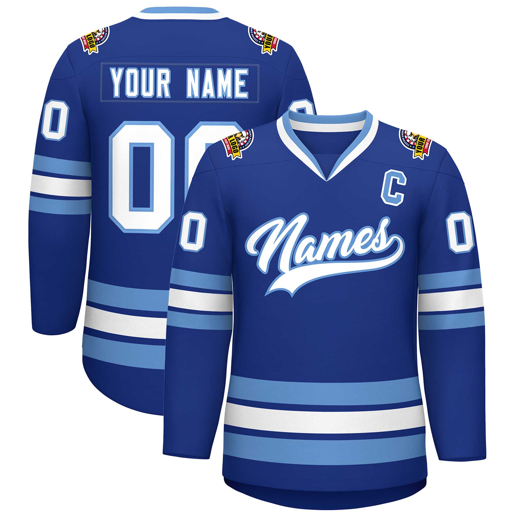 Custom Royal White-Light Blue Classic Style Hockey Jersey | KXKSHOP