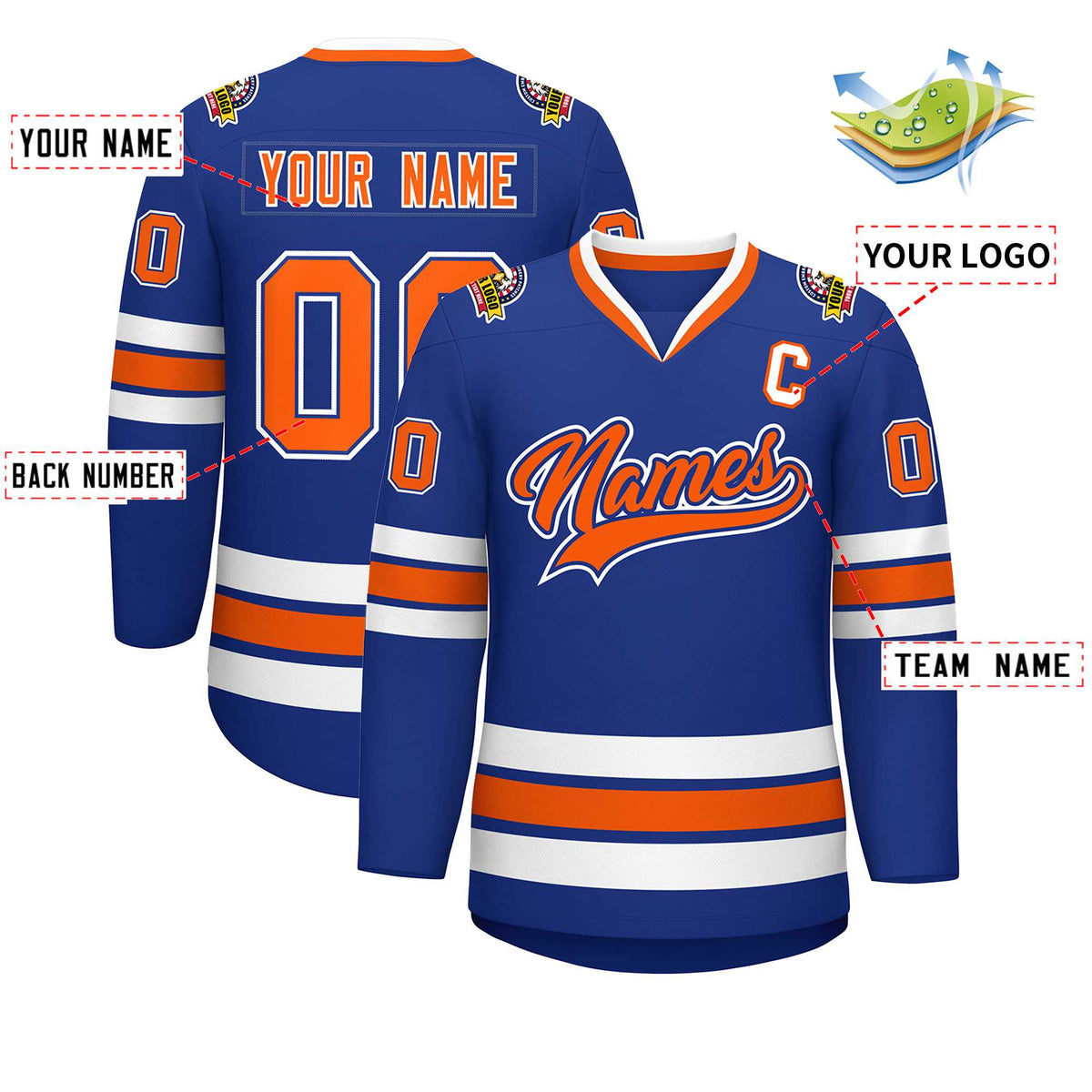 Custom Royal Orange Royal-White Classic Style Hockey Jersey | KXKSHOP