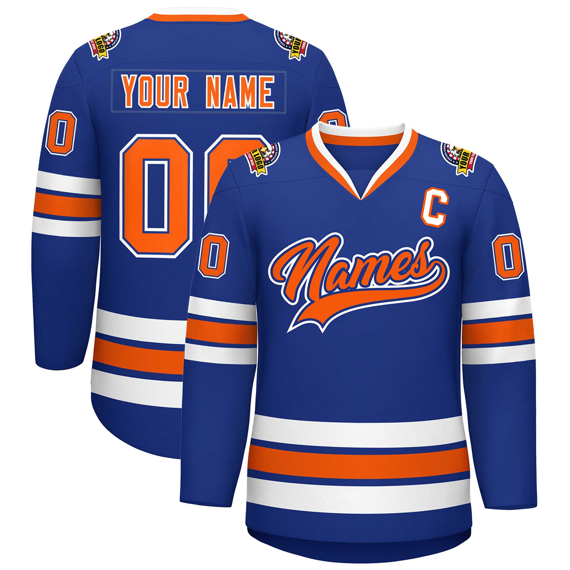 Custom Royal Orange Royal-White Classic Style Hockey Jersey | KXKSHOP