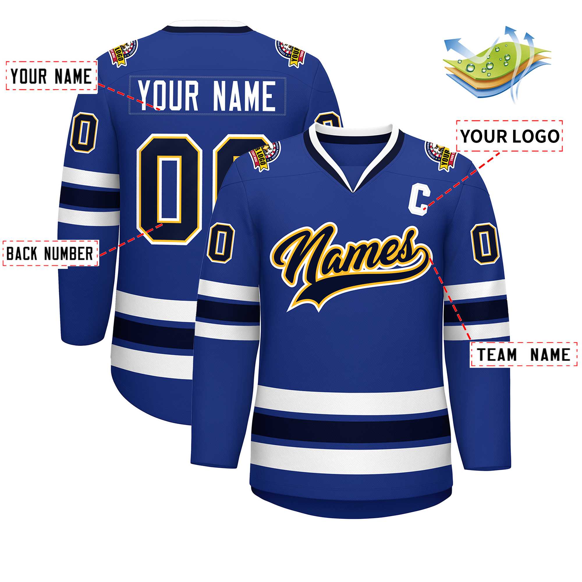 Custom Royal Navy Gold-White Classic Style Hockey Jersey | KXKSHOP