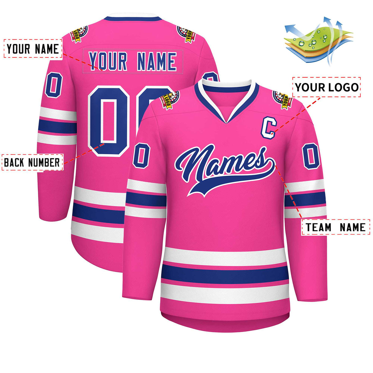 Custom Pink Royal-White Classic Style Hockey Jersey | KXKSHOP