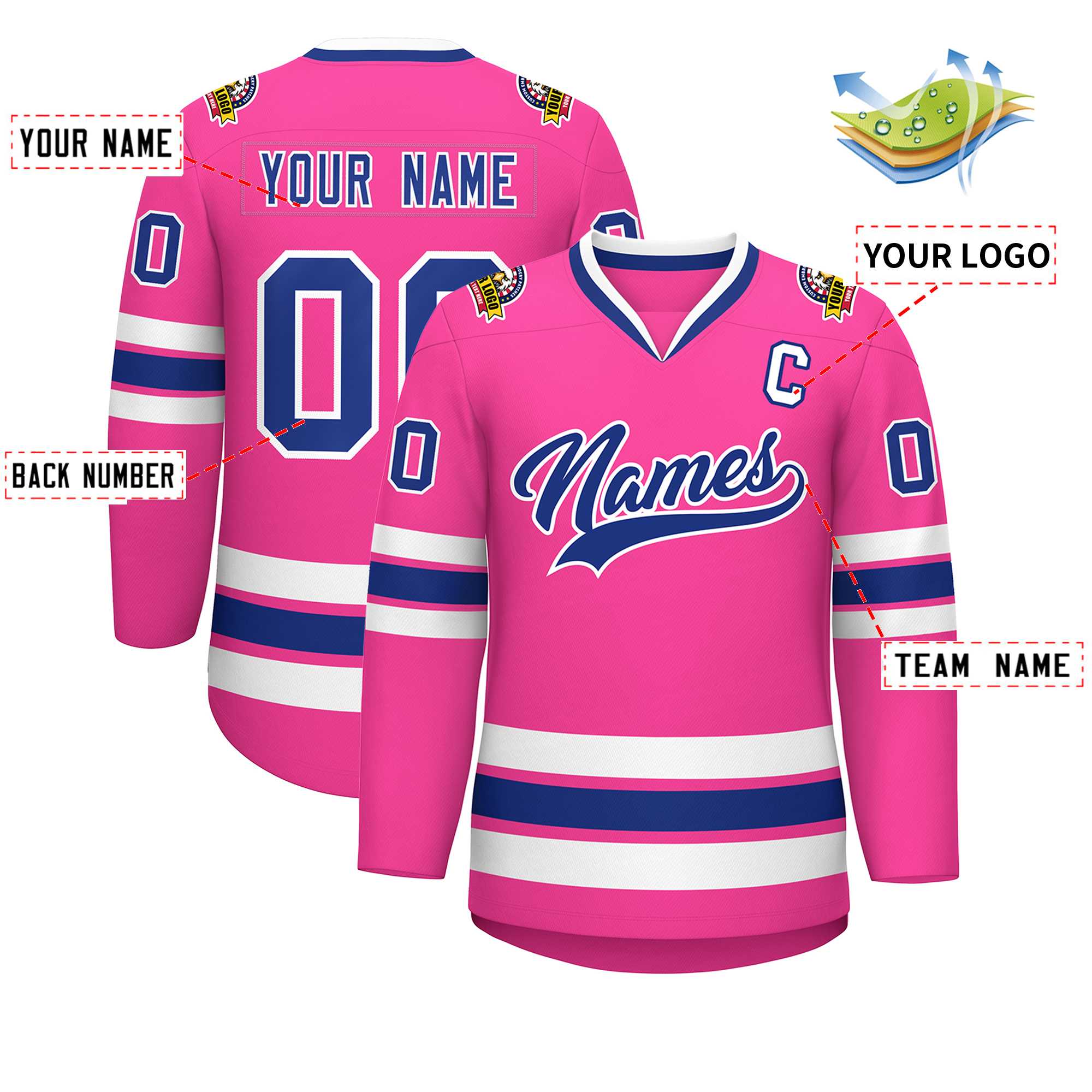 Custom Pink Royal-White Classic Style Hockey Jersey | KXKSHOP