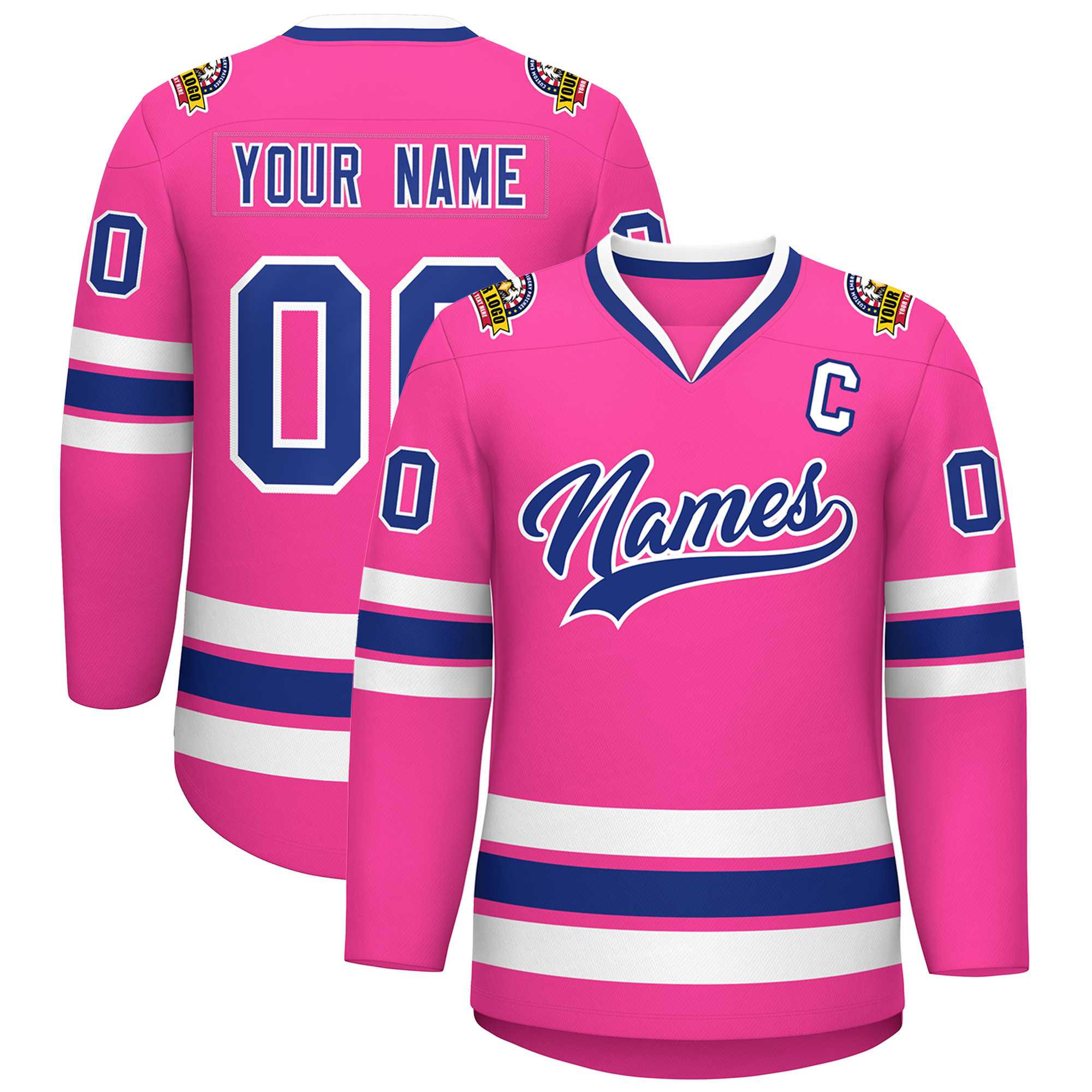 Custom Pink Royal-White Classic Style Hockey Jersey | KXKSHOP