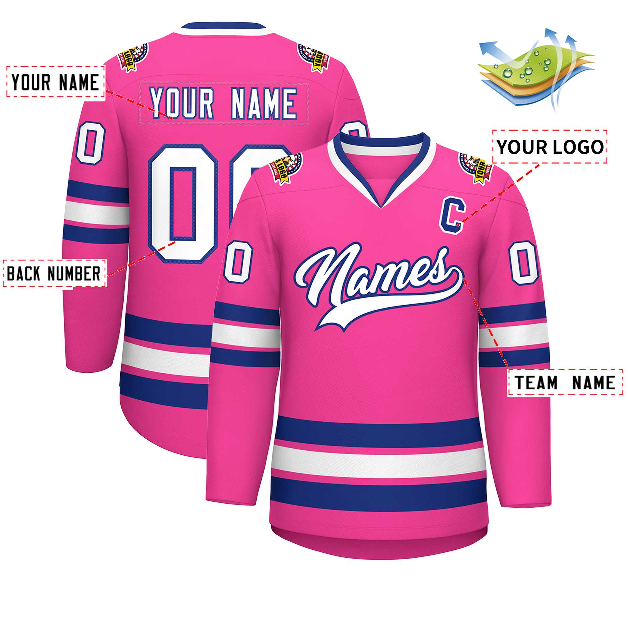 Custom Pink White-Royal Classic Style Hockey Jersey | KXKSHOP