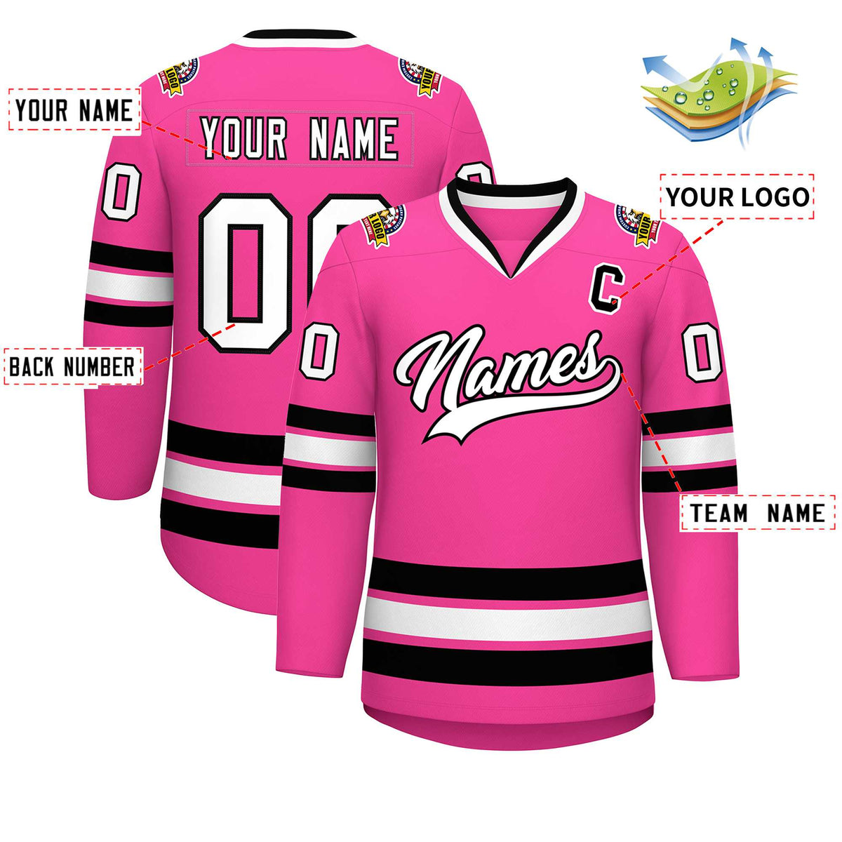 Custom Pink White-Black Classic Style Hockey Jersey | KXKSHOP