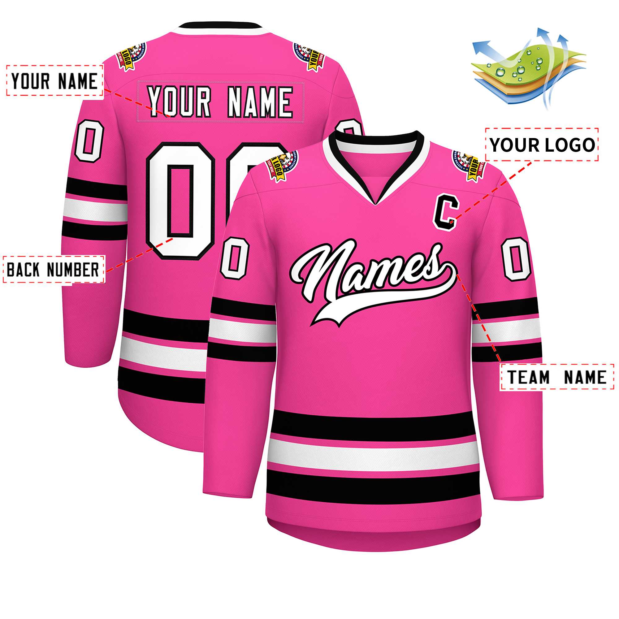 Custom Pink White-Black Classic Style Hockey Jersey | KXKSHOP