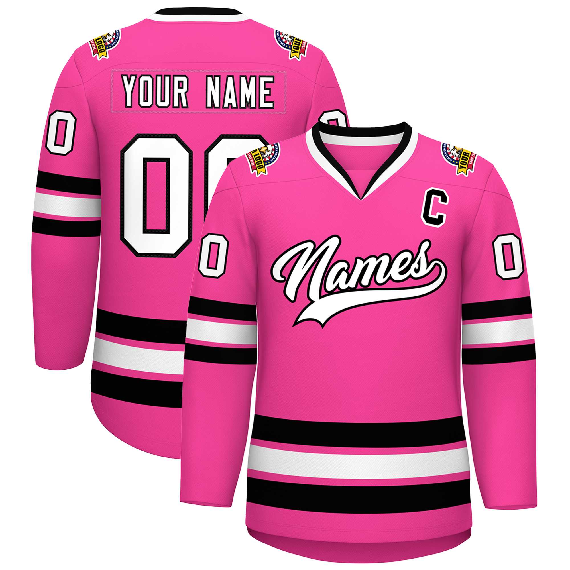 Custom Pink White-Black Classic Style Hockey Jersey | KXKSHOP