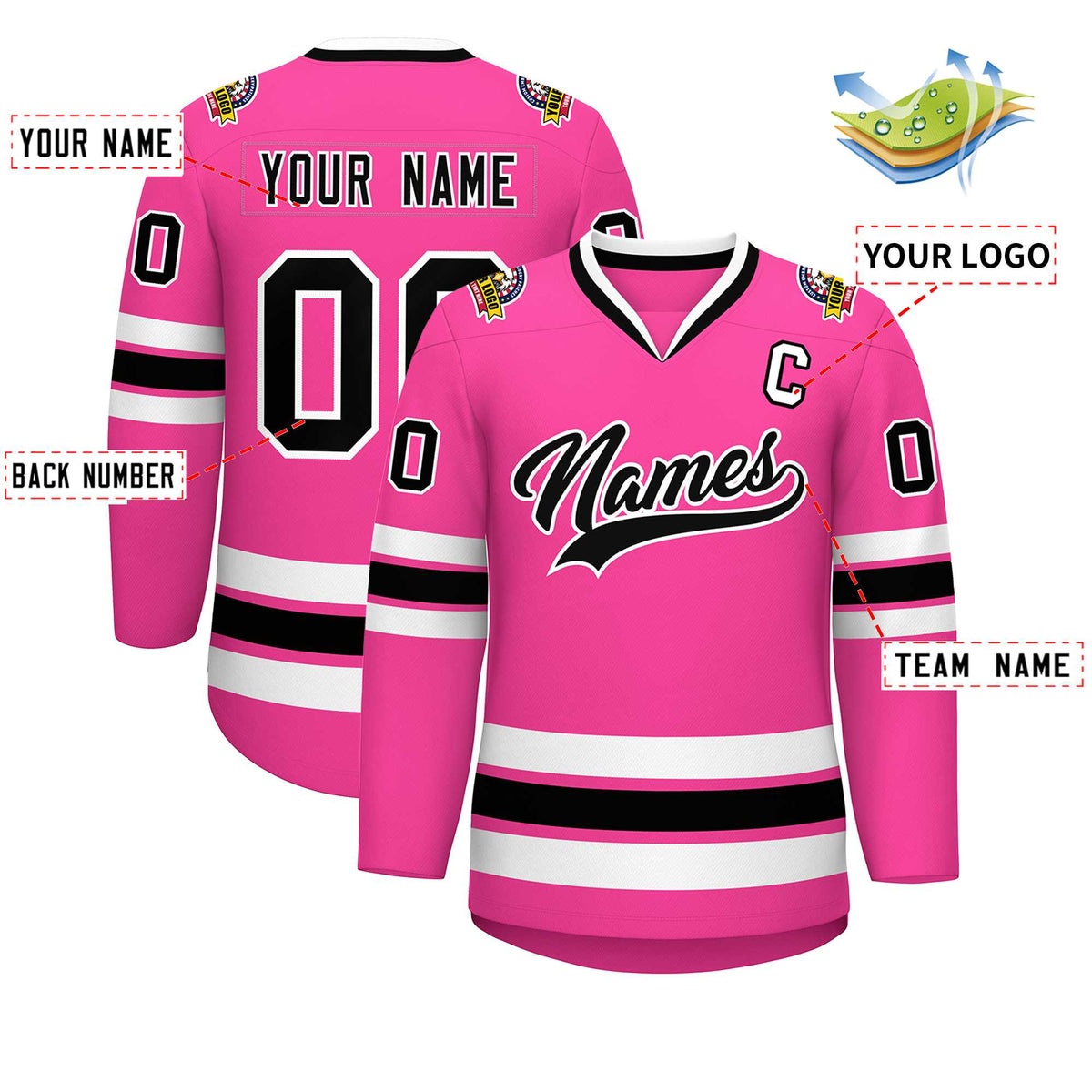 Custom Pink Black-White Classic Style Hockey Jersey | KXKSHOP