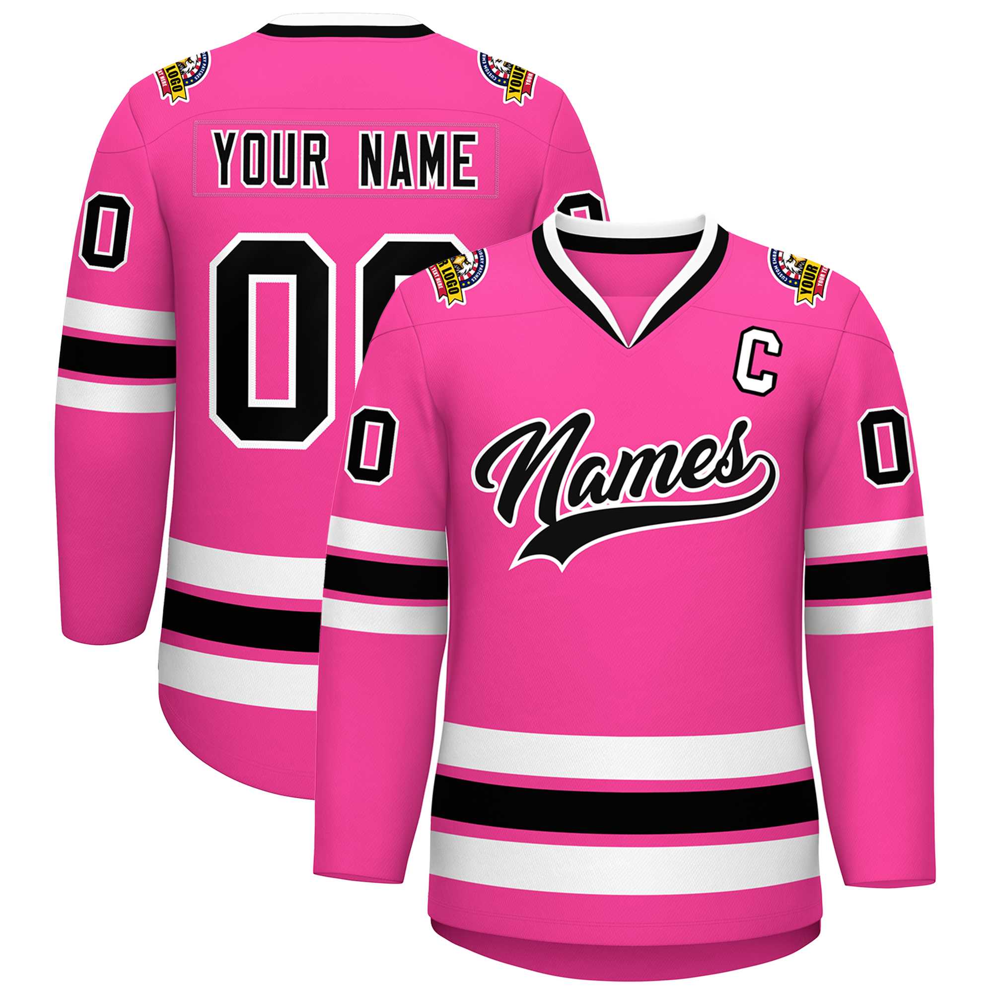 Custom Pink Black-White Classic Style Hockey Jersey | KXKSHOP