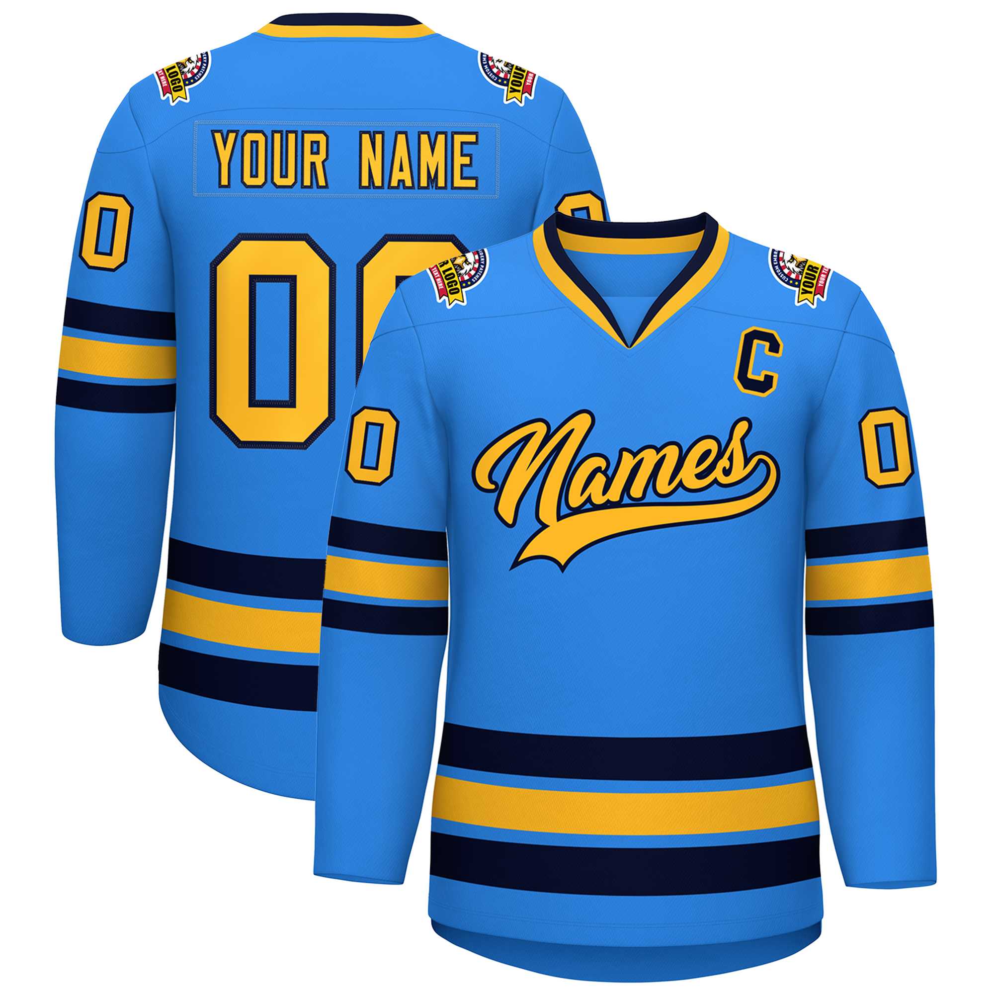 Custom Powder Blue Gold-Navy Classic Style Hockey Jersey | KXKSHOP