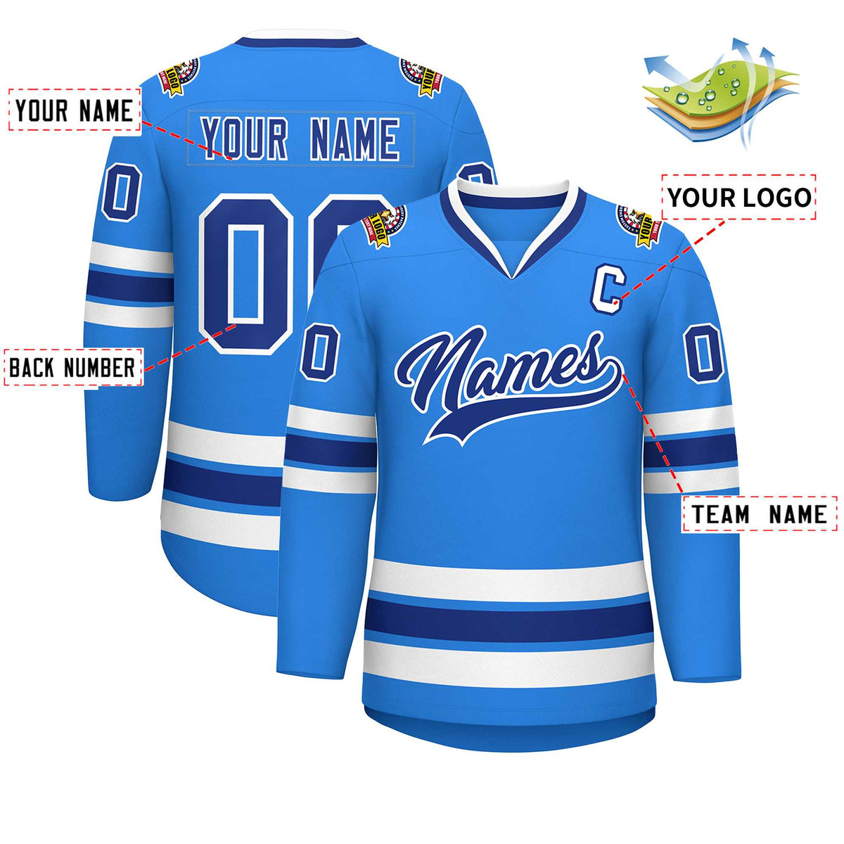 Custom Powder Blue Royal-White Classic Style Hockey Jersey | KXKSHOP