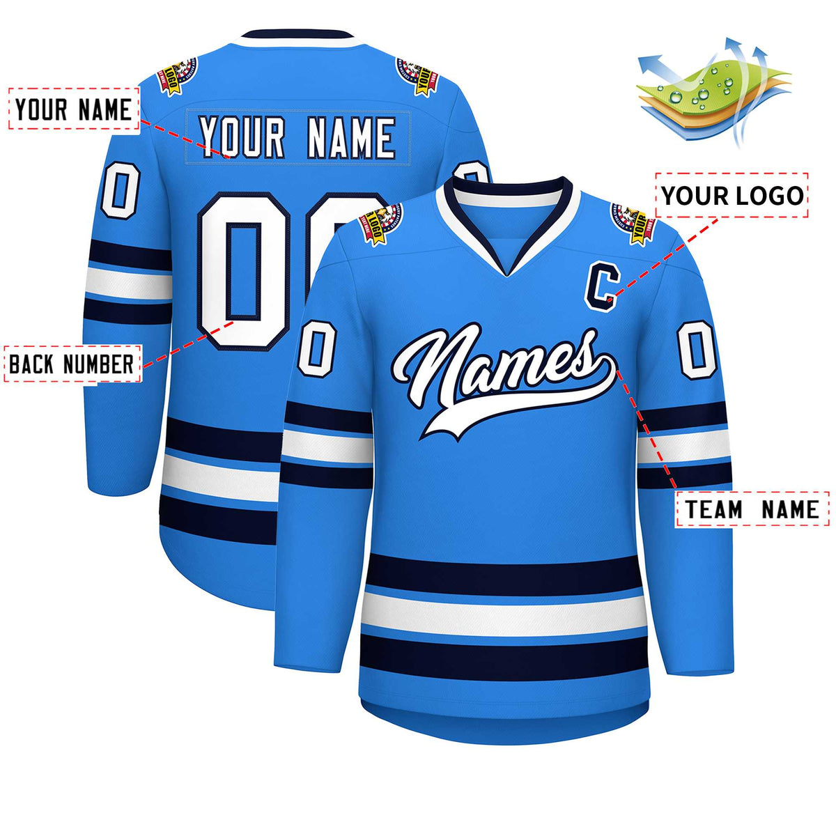 Custom Powder Blue White-Navy Classic Style Hockey Jersey | KXKSHOP