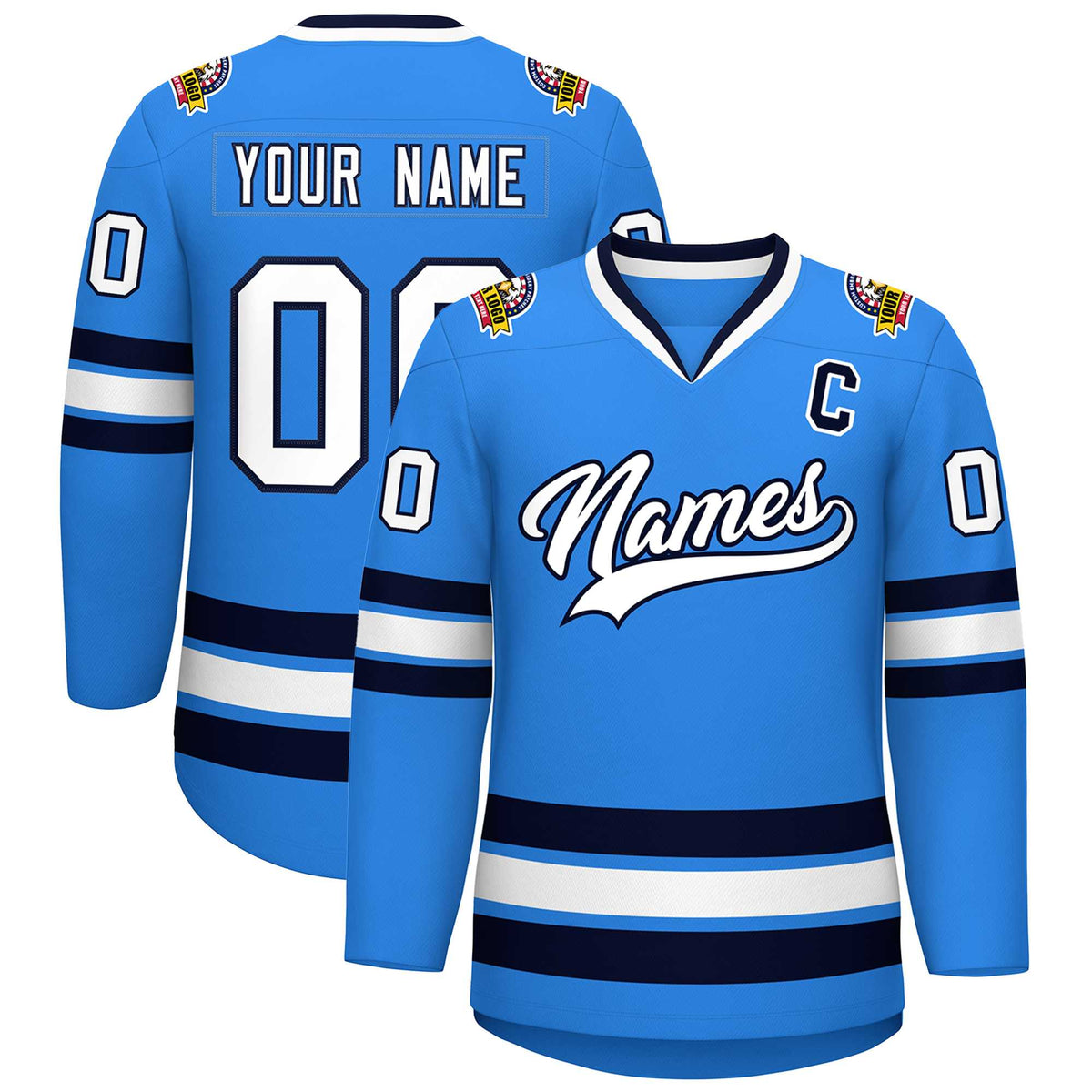 Custom Powder Blue White-Navy Classic Style Hockey Jersey | KXKSHOP