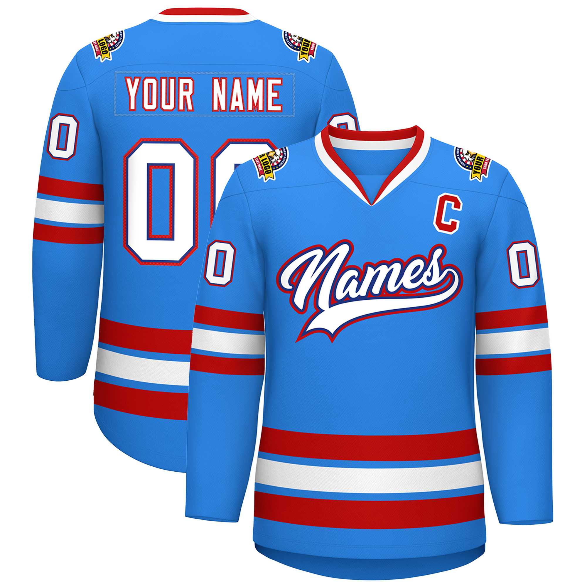 Custom Powder Blue White Royal-Red Classic Style Hockey Jersey | KXKSHOP