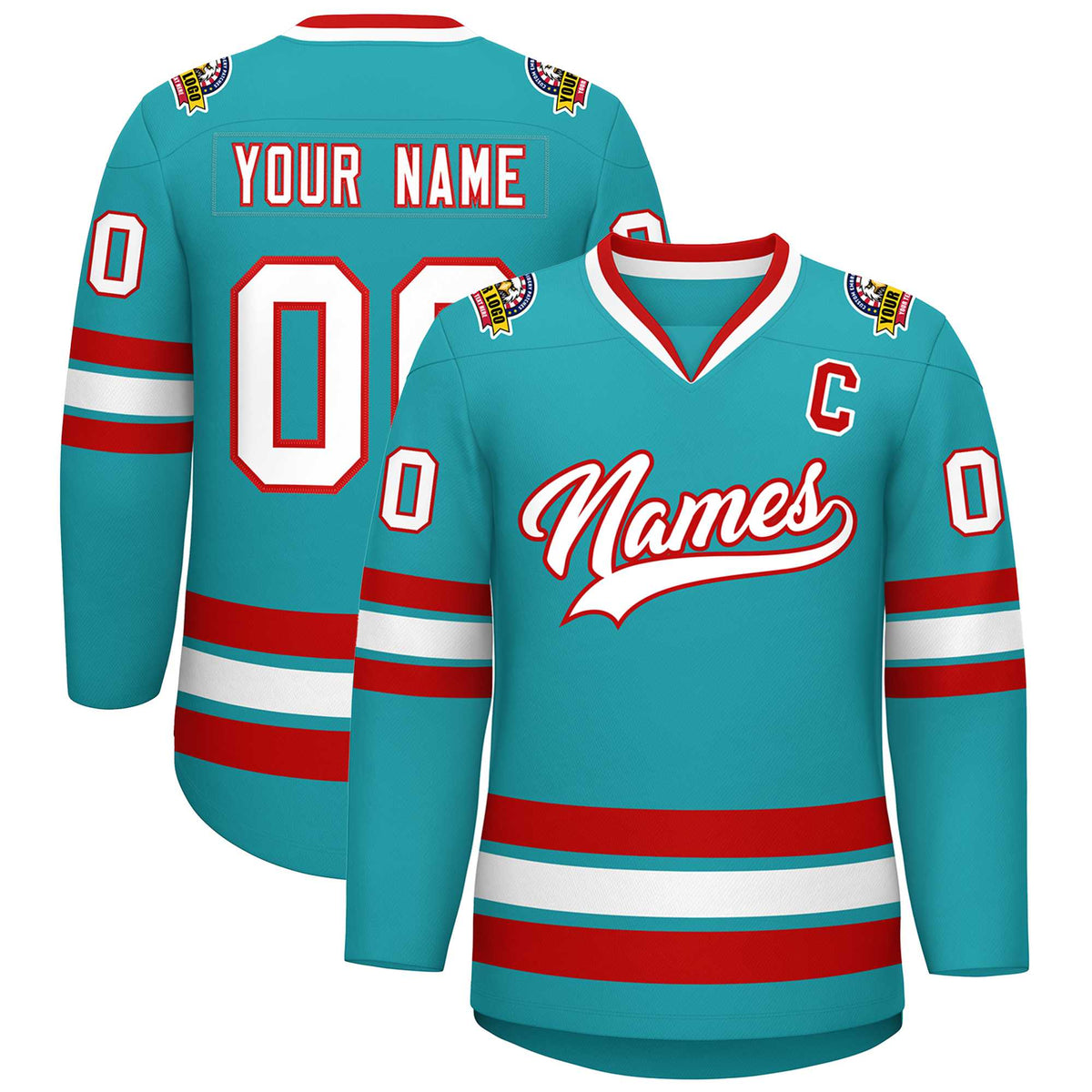 Custom Aqua White-Red Classic Style Hockey Jersey | KXKSHOP