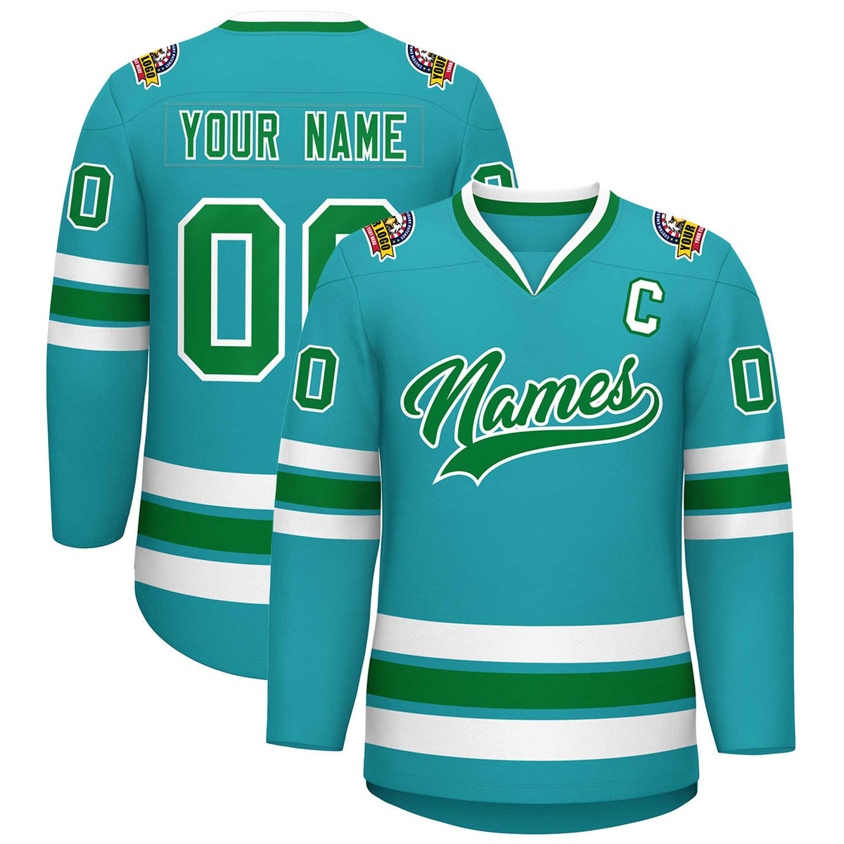 Custom Aqua Kelly Green-White Classic Style Hockey Jersey | KXKSHOP