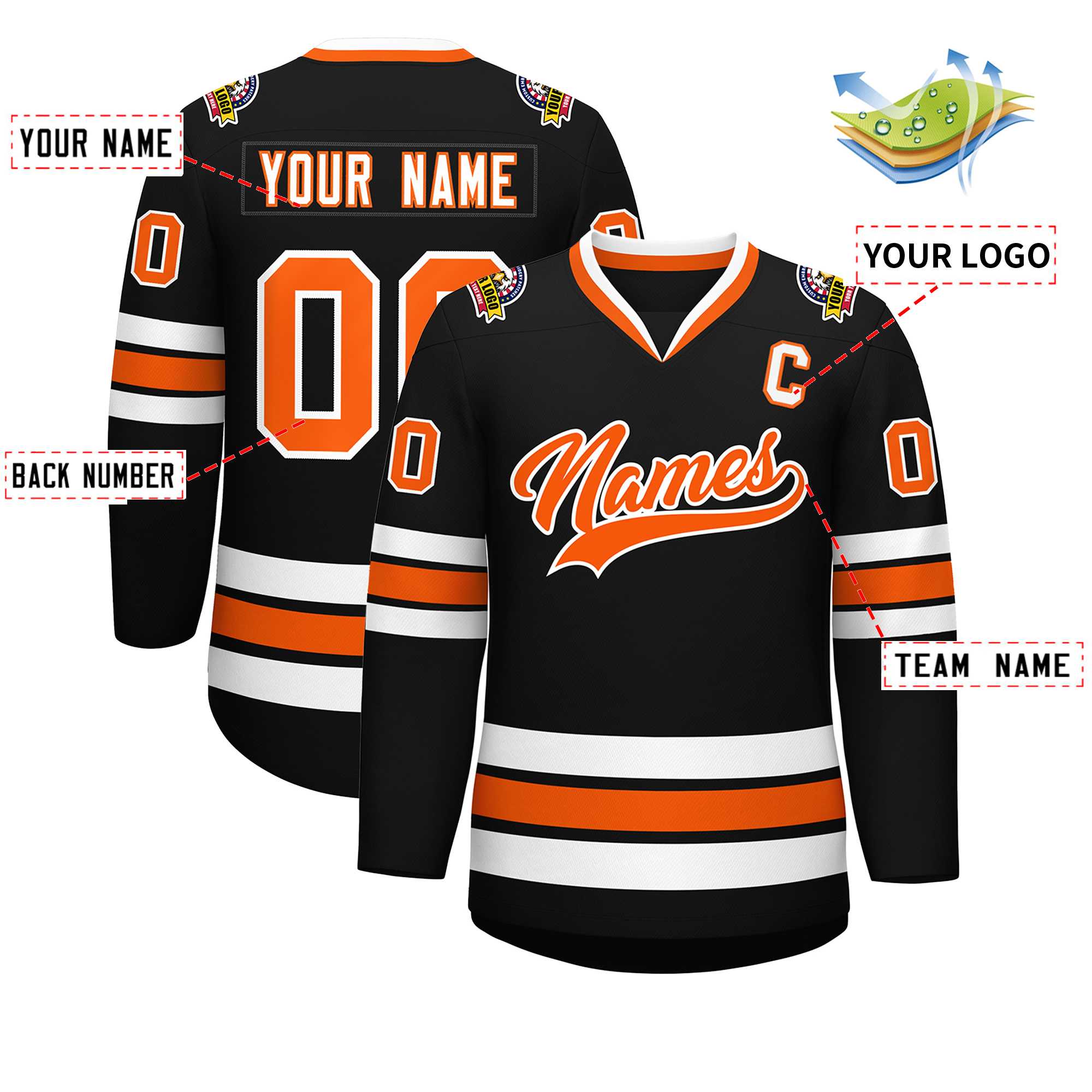 Custom Black Orange-White Classic Style Hockey Jersey | KXKSHOP