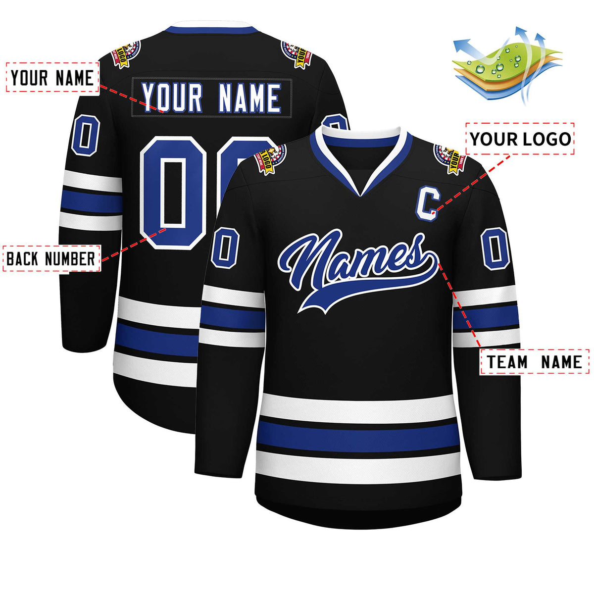 Custom Black Royal-White Classic Style Hockey Jersey | KXKSHOP